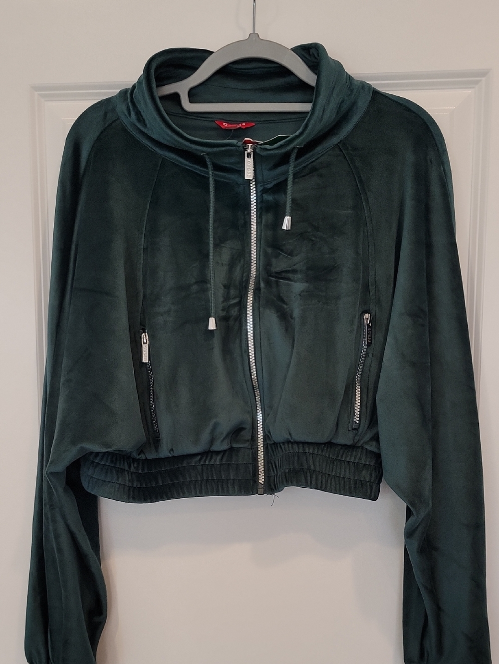 GUESS Velour Full Zip Jacket In Forest Green Medium Retro Y2K Preppy NWT